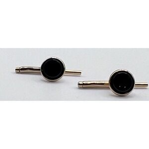 Mens Vintage Gold Tone Black Round Cufflinks Spring Loaded Retractable‎ Bar